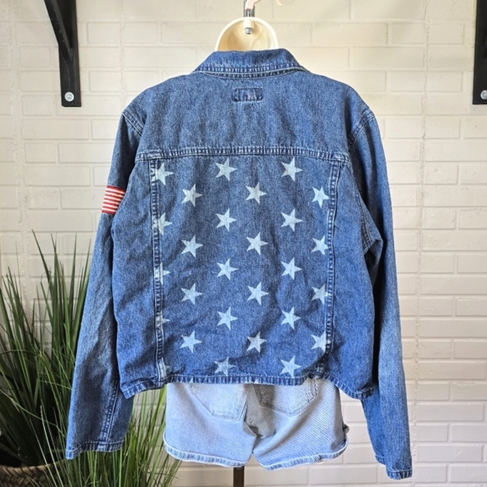 Baccini Star Patterned Denim Button Up Jacket Siz… - image 6